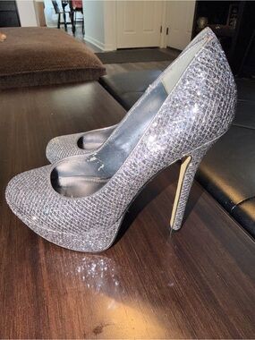 Bakers Silver Glitter Platform Stiletto Pumps